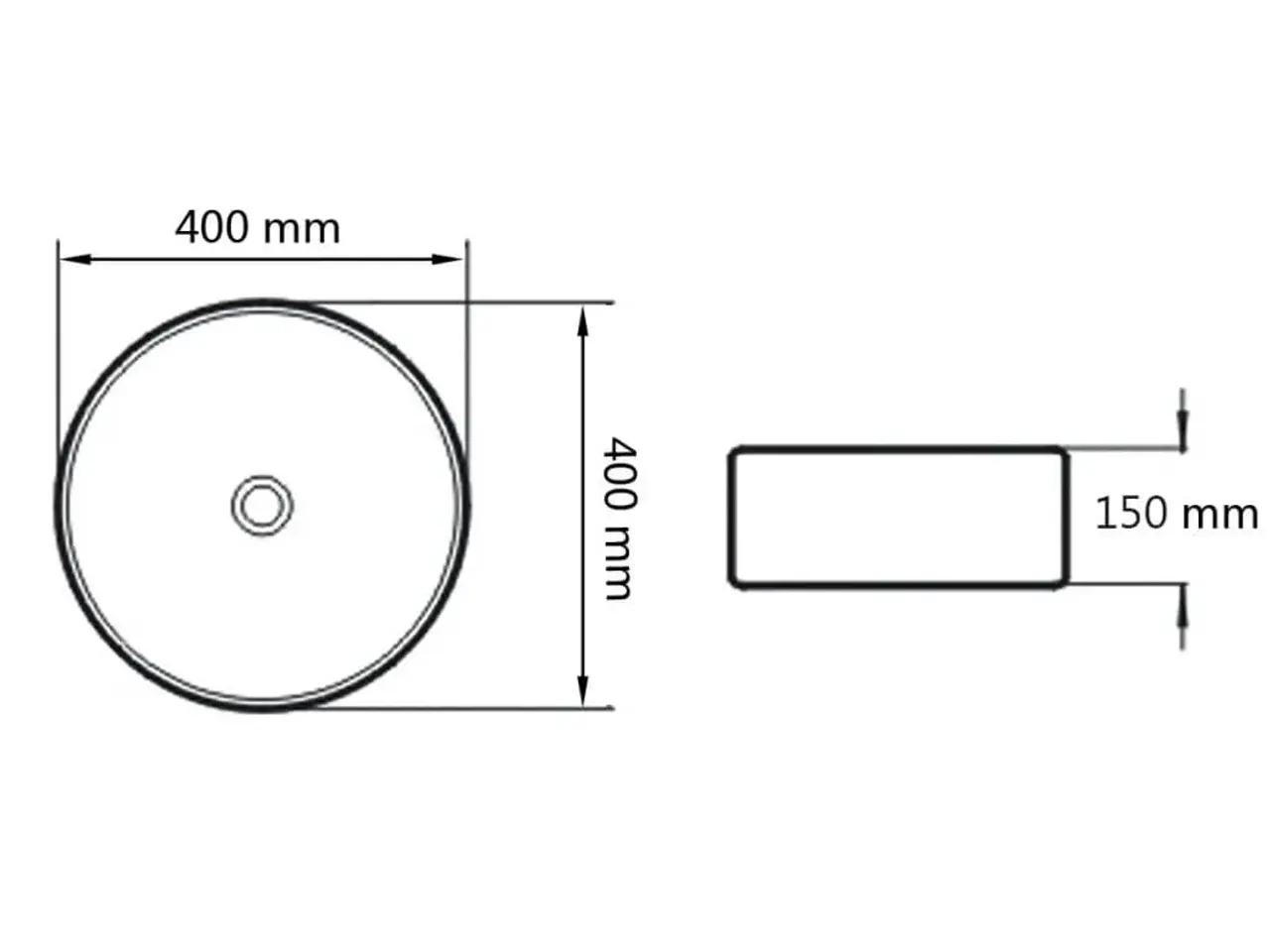 Billede 6 - Rund håndvask i keramik - hvid 40 × 15 cm, bordplade