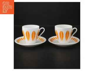 Originale Lotus Lyngby kaffekopper med underkopper. Flot stand (str. 2 styk, ø 13 og 7,5 cm)