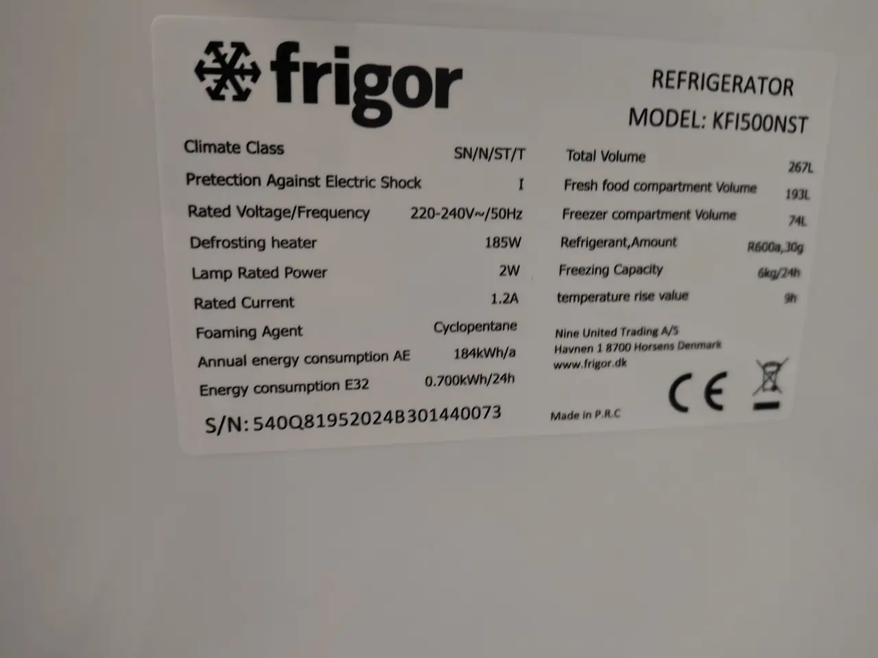 Billede 4 - Køl/frys, integreret, brugt FRIGOR