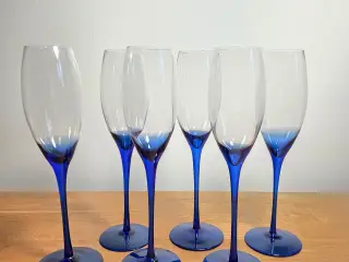 6 stk champagneglas med blå stilk