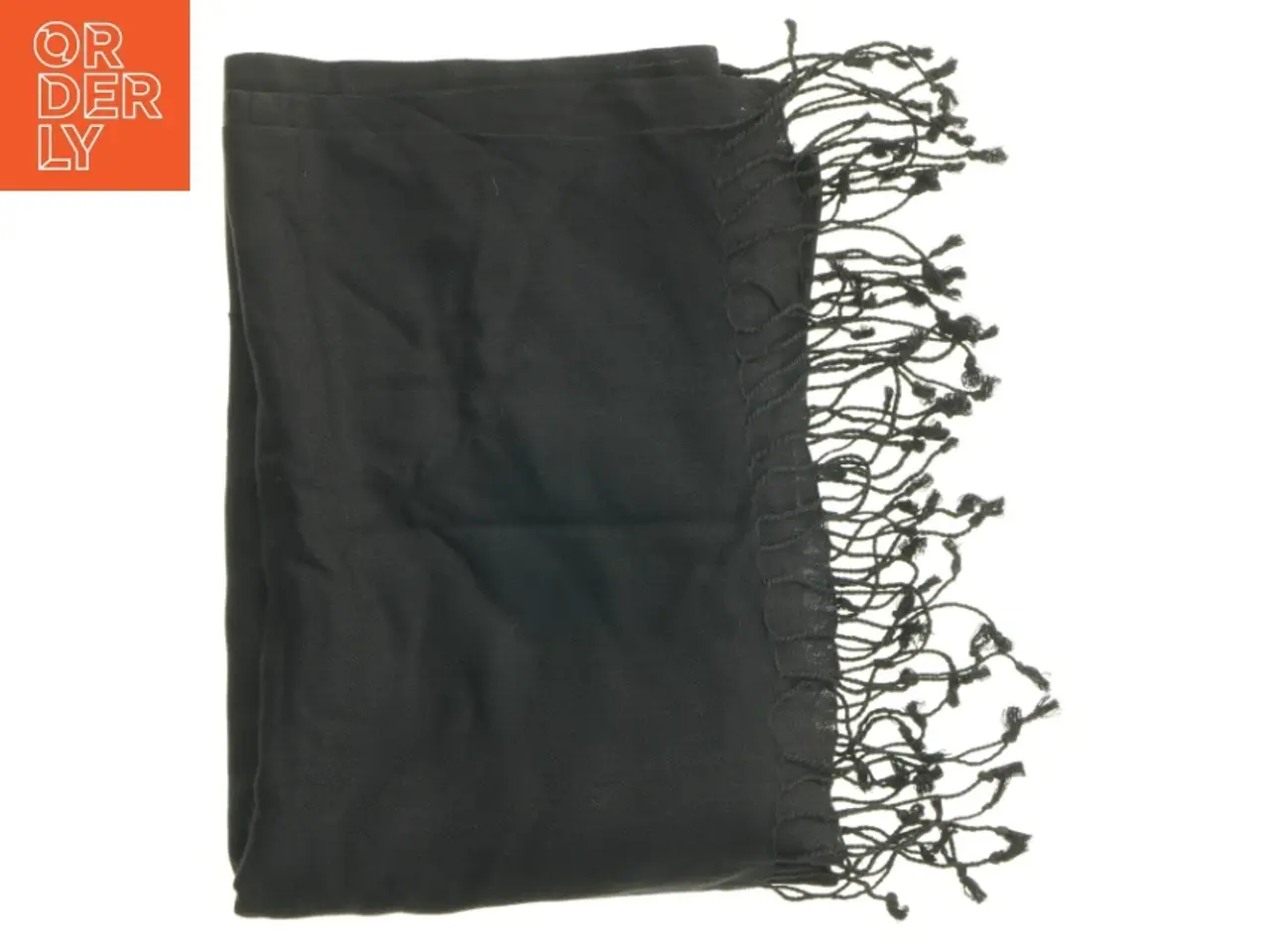 Billede 1 - Sort tørklæde med frynser (str. 70 x 180 cm)