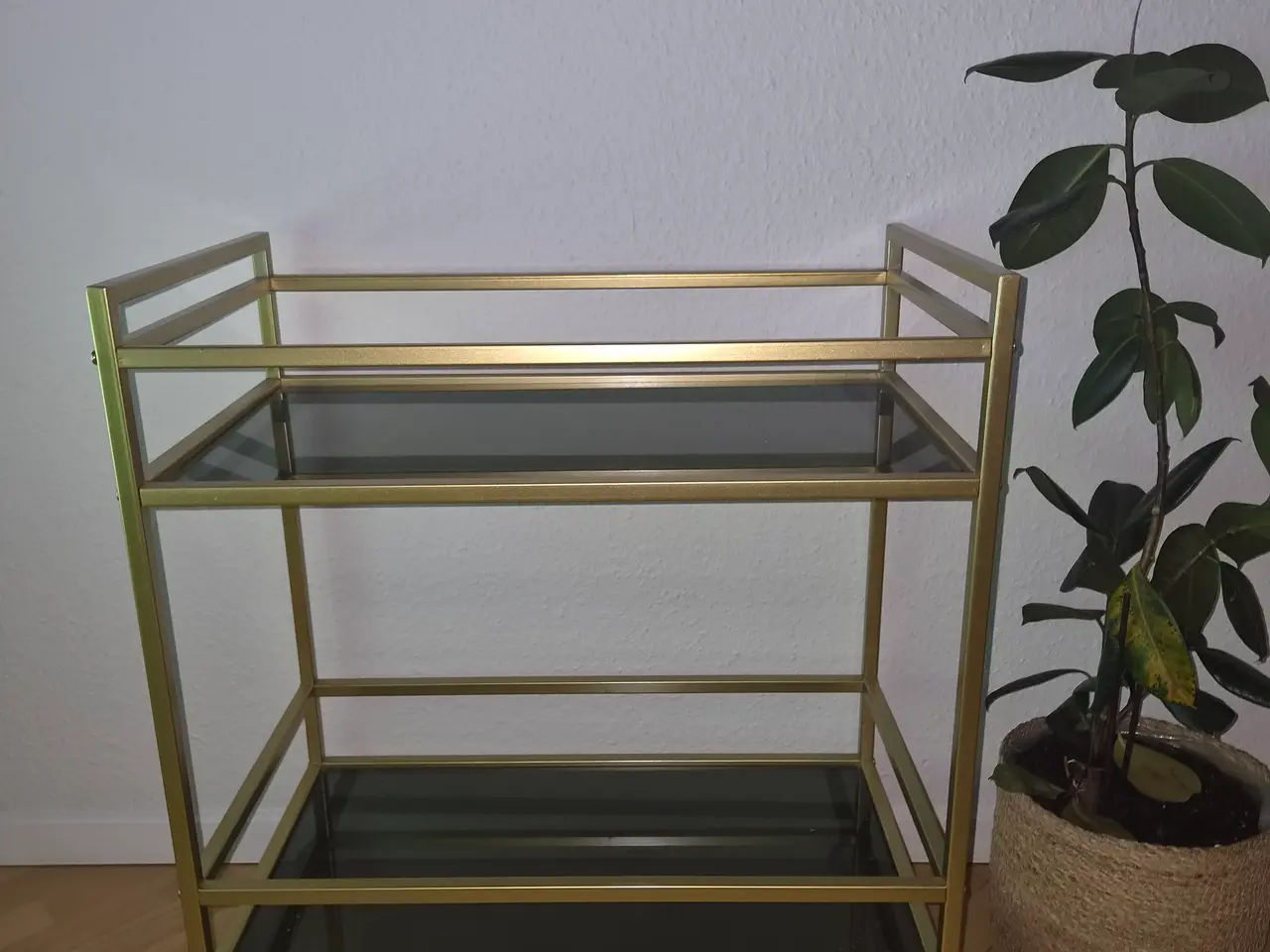 Billede 1 - Barbord/rullevogn i messing med glasplader