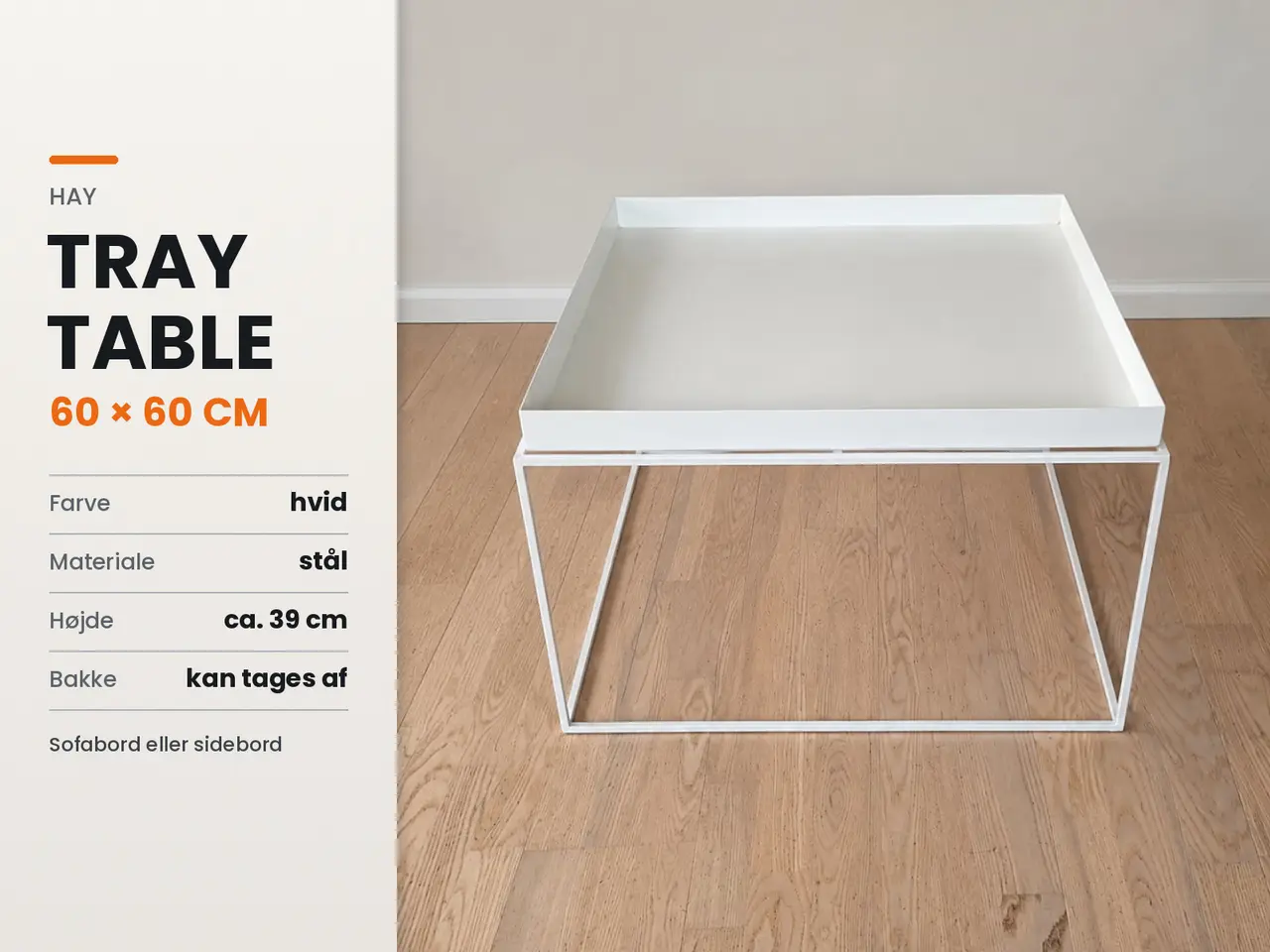 Billede 1 - HAY Tray Table 60×60 cm – hvidt bakkebord