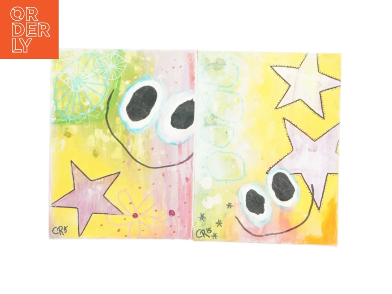 Billede 1 - Abstrakt maleri med stjerner og cirkler (str. 24x18x4 cm)