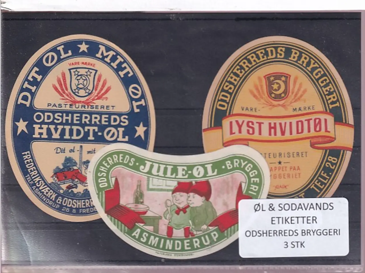 Billede 1 - Øl og Sodavandsetiketter - Odsherreds Bryggeri - Nr. Asmindrup - 3 Stk.