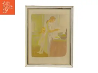 Billede med kvinde og barn i køkken (str. 32,5x25,5 cm) fra Sikker Hansen