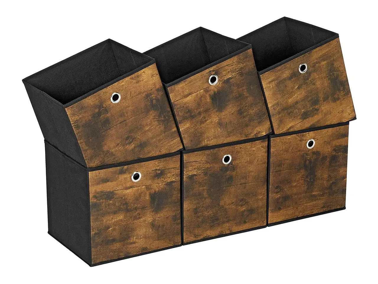 Billede 6 - Foldbare opbevaringskasser 30 x 30 x 30 cm - rustik brun/sort, 6 stk.