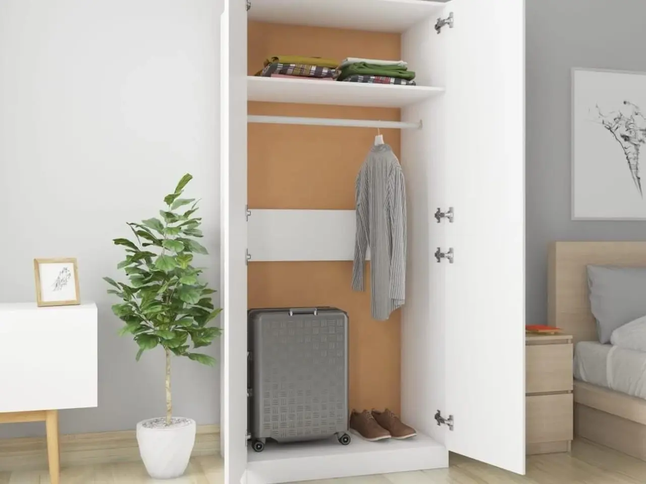 Billede 3 - Klædeskab 90x52x200 cm konstrueret træ hvid