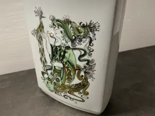 Stor vase med Wiinblad grøn/guld malede motiv