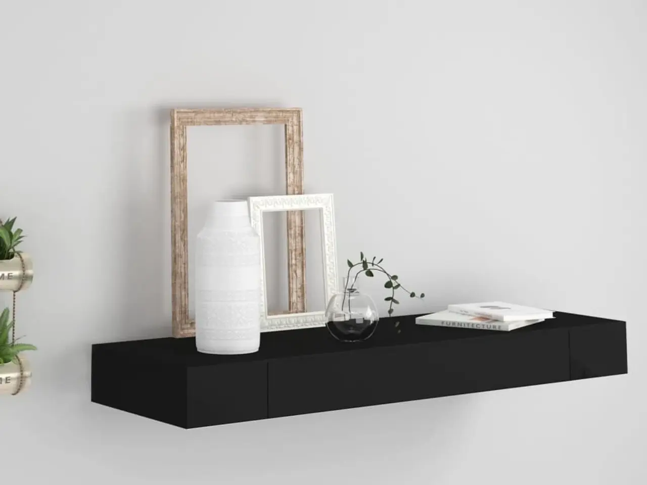 Billede 1 - Væghylde med skuffe - 80 x 25 x 8 cm - sort svævehylde