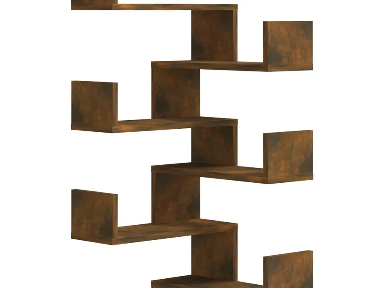 Billede 2 - Væghængte hjørnehylder 2 stk. - 40×40×50 cm, konstrueret træ i røget eg