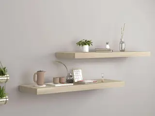 Væghylder 2 stk. - 80 × 23,5 × 3,8 cm i MDF, egetræsfarve