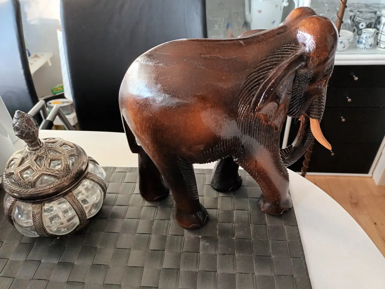 Billede 4 - STOR GAMMEL Antik Håndlavet Træ Elefant 25x25 cm
