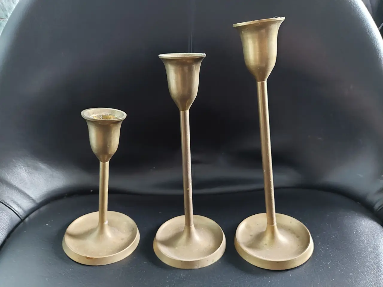 Billede 1 - Messing lysestager 3 stk., elegant messing stager