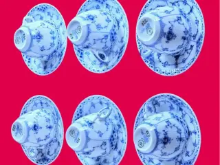 Kongelig porcelæn 6 kopper og underkopper halvblon
