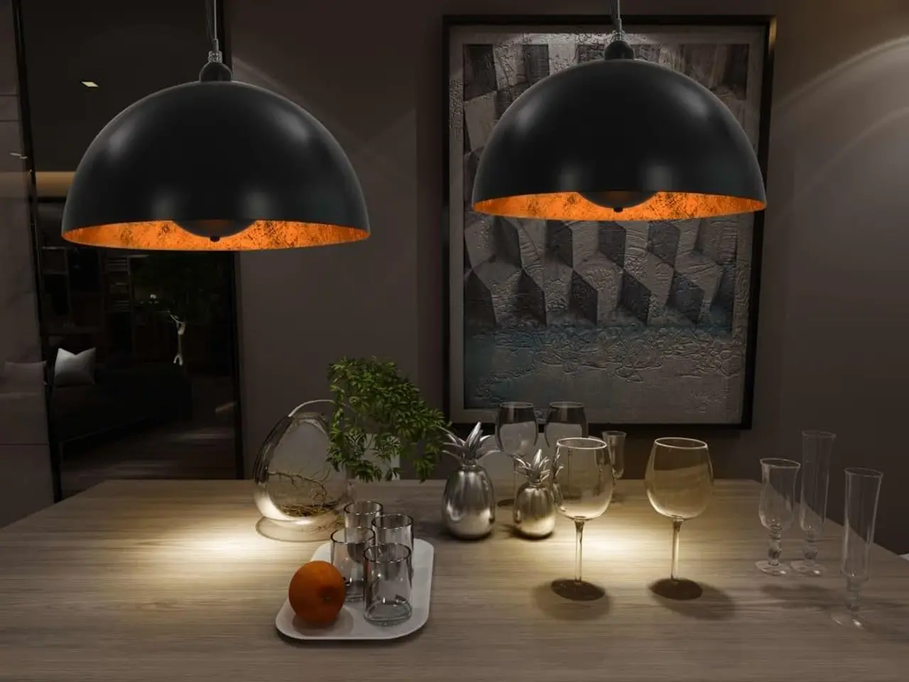 Billede 1 - Loftslamper sæt - halvkugle 40 cm E27, sort/guld (2 stk.)