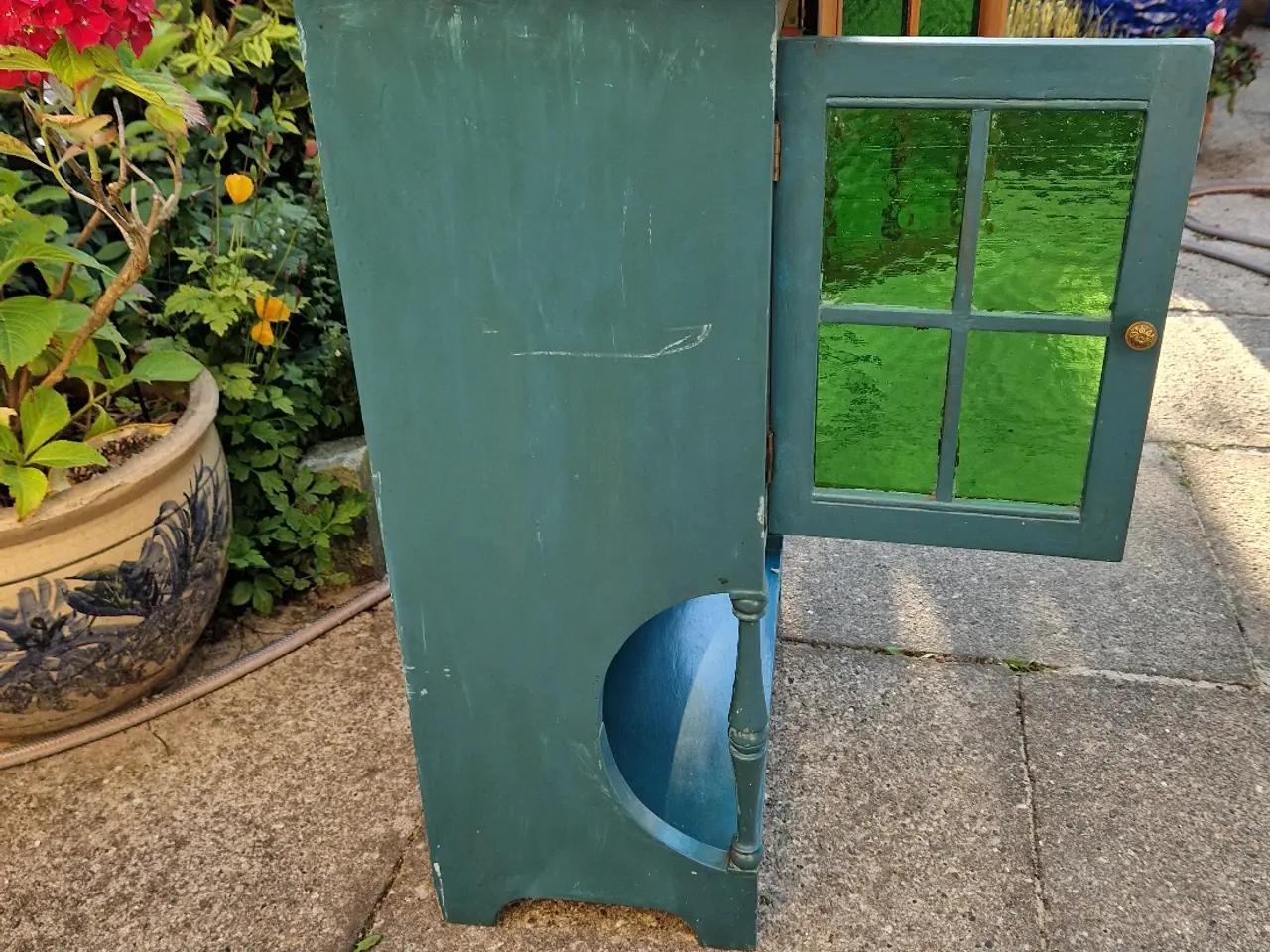 Billede 3 - Antik vitrine/tobaksskab med originale grønne glas