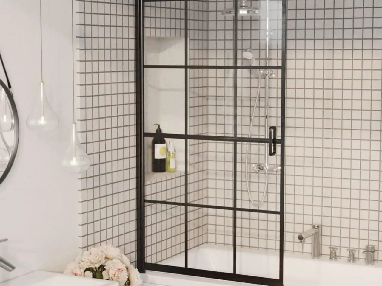 Billede 1 - Bruseafskærmning 80 × 140 cm i sikkerhedsglas - sort ramme