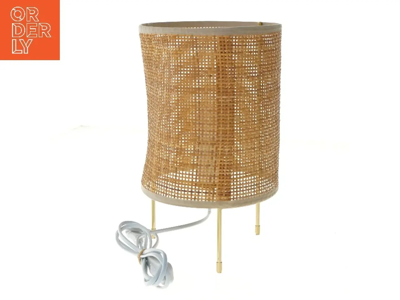Billede 1 - Cylindrisk bordlampe med fletskærm (str. 31x19 cm)
