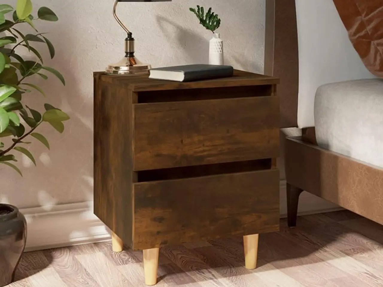 Billede 1 - Sengeborde 2 stk. med massive træben 40×35×50 cm - røget egetræ