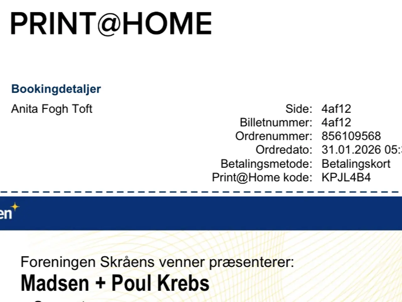 Billede 1 - Billet til Poul Krebs i skovdalen Aalborg 