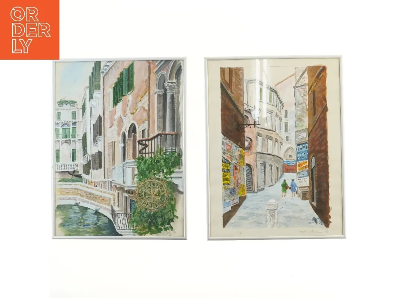 Billede 1 - To indrammede billeder af bylandskaber (str. 2 stk 41x31 cm)