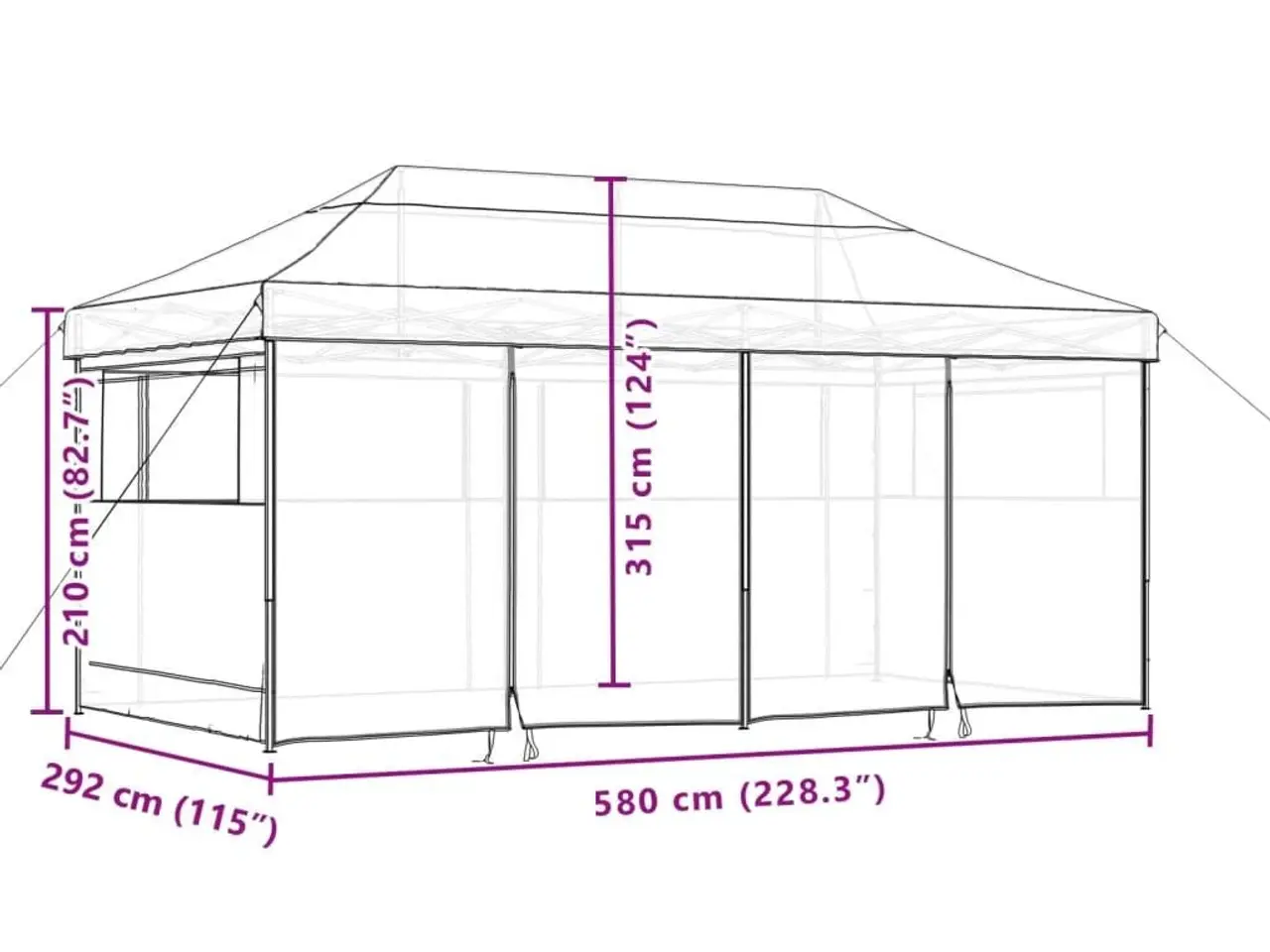 Billede 10 - Foldbart pop up-festtelt med 4 sidevægge - gråbrun, 580 × 292 cm