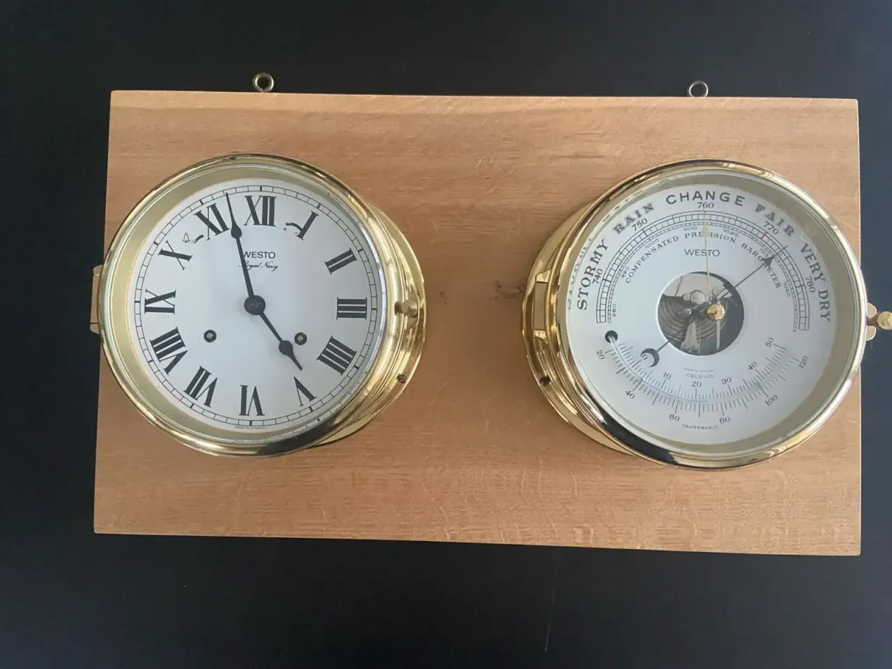 Billede 4 - Klassisk Westo skibsur (Royal Navy) & barometer