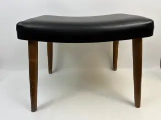 Retro skammel i teak og sort nappa