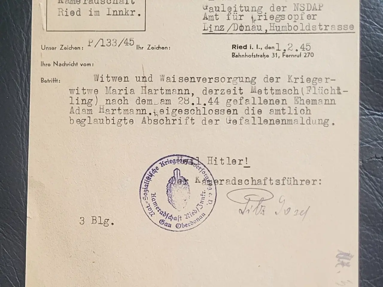 Billede 2 - WW2 - Original tysk ansøgning om enkepension