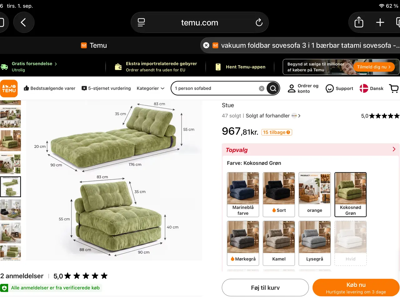 Billede 3 - Aldrig brugt 1 personers sofaseng