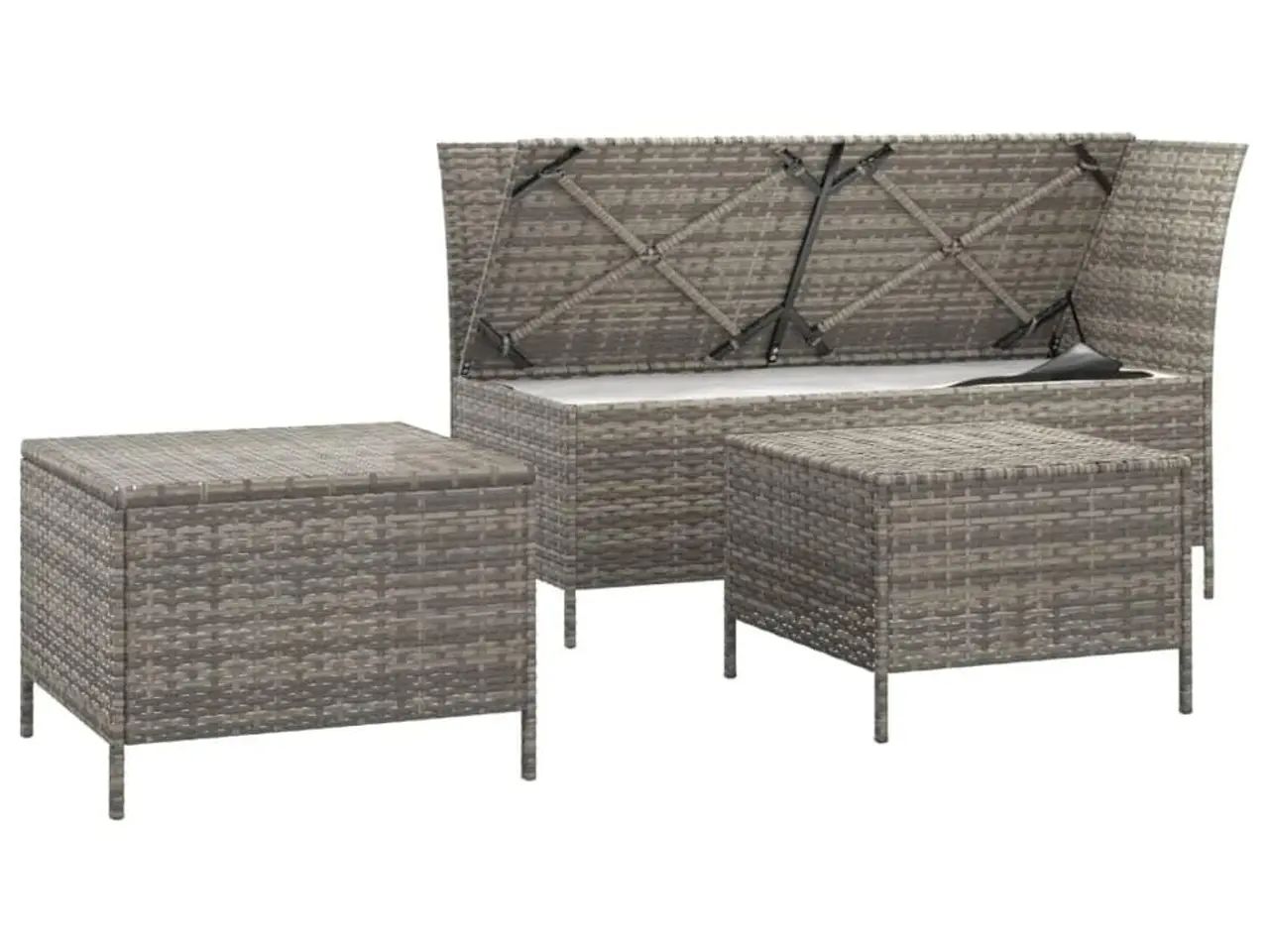 Billede 4 - Loungesæt til haven i polyrattan - 3 dele med hynder, grå
