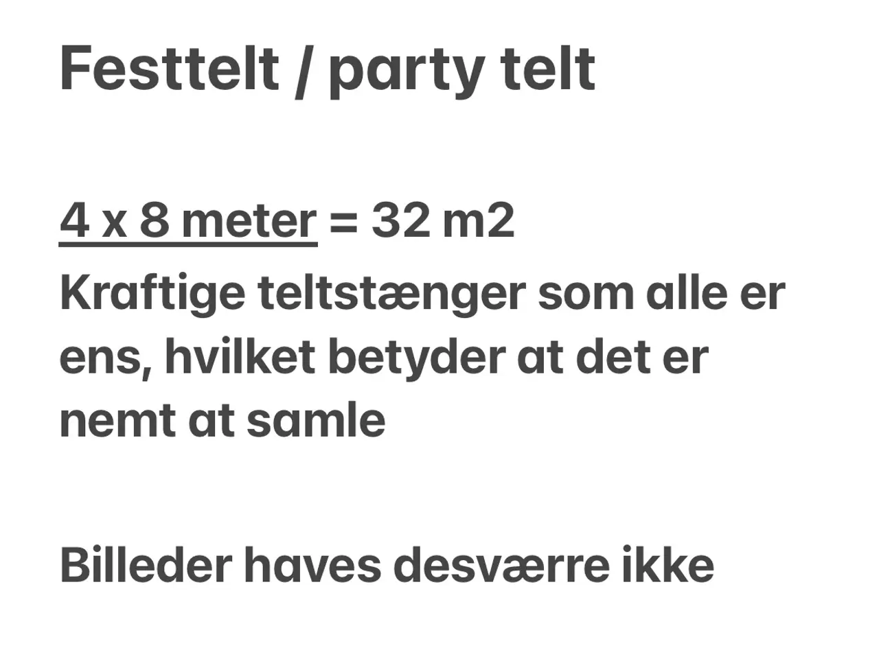 Billede 1 - Festtelt / partytelt 4x8m
