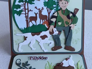 tillykke kort med jæger og militær på sælges