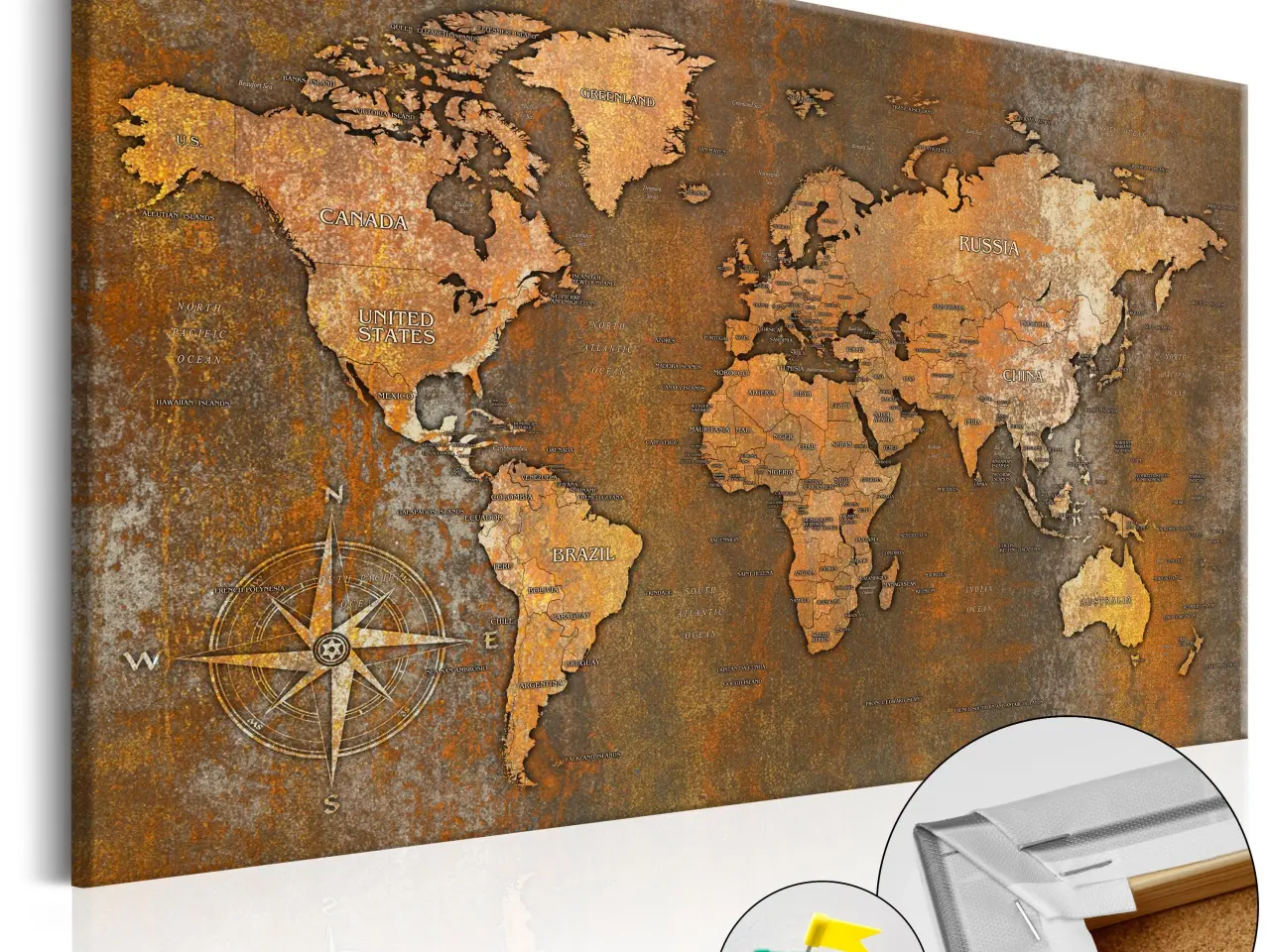Billede 1 - Billede på kork Rusty World verdenskort - 120 x 80 cm
