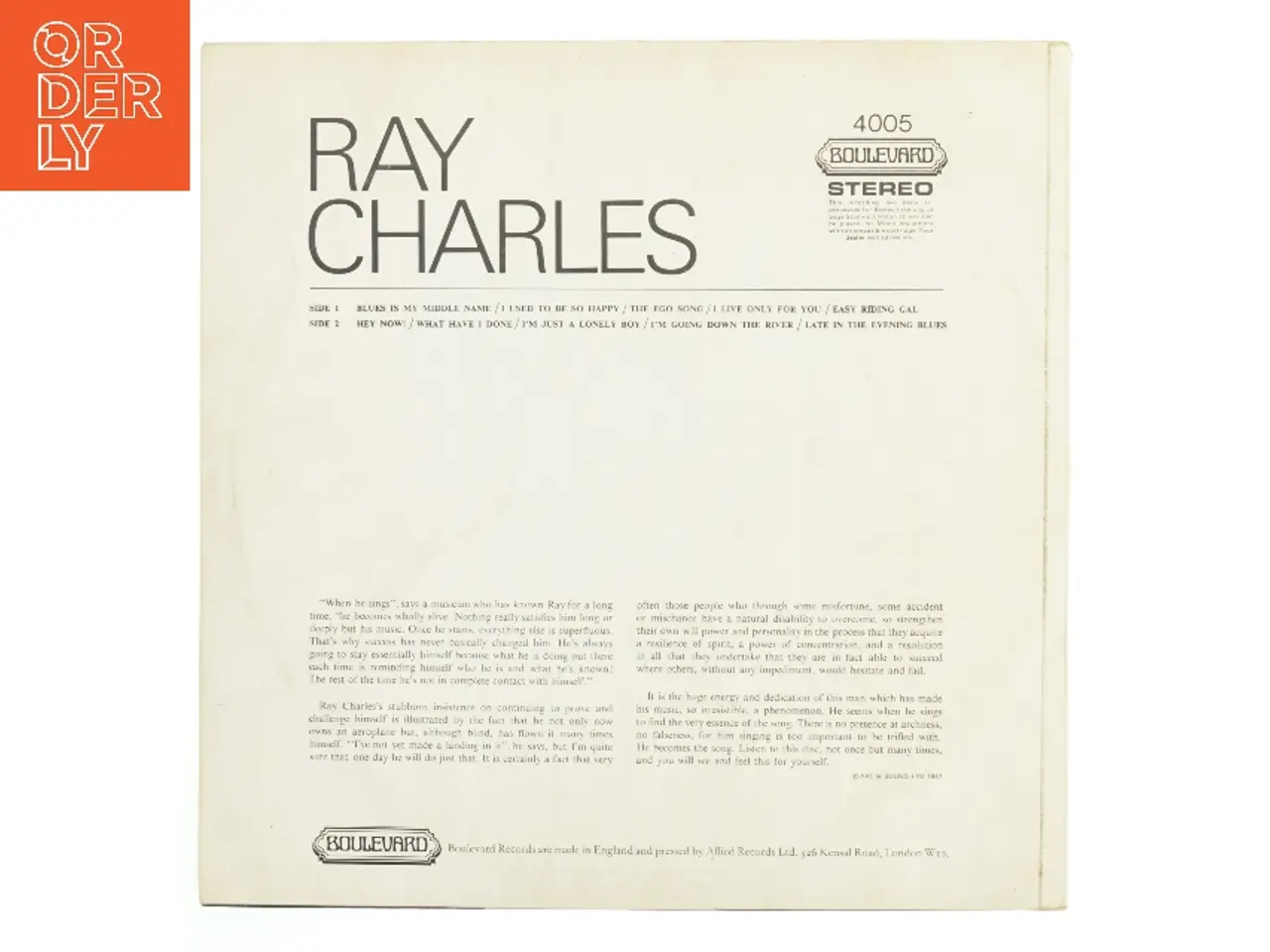 Billede 2 - Ray Charles - Boulevard Records LP fra Boulevard