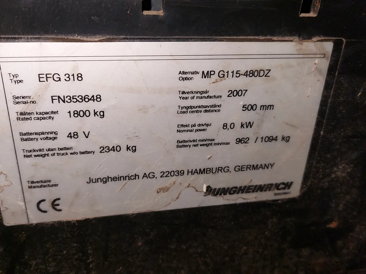 Billede 5 - 2007 Jungheinrich eltruck efg318
