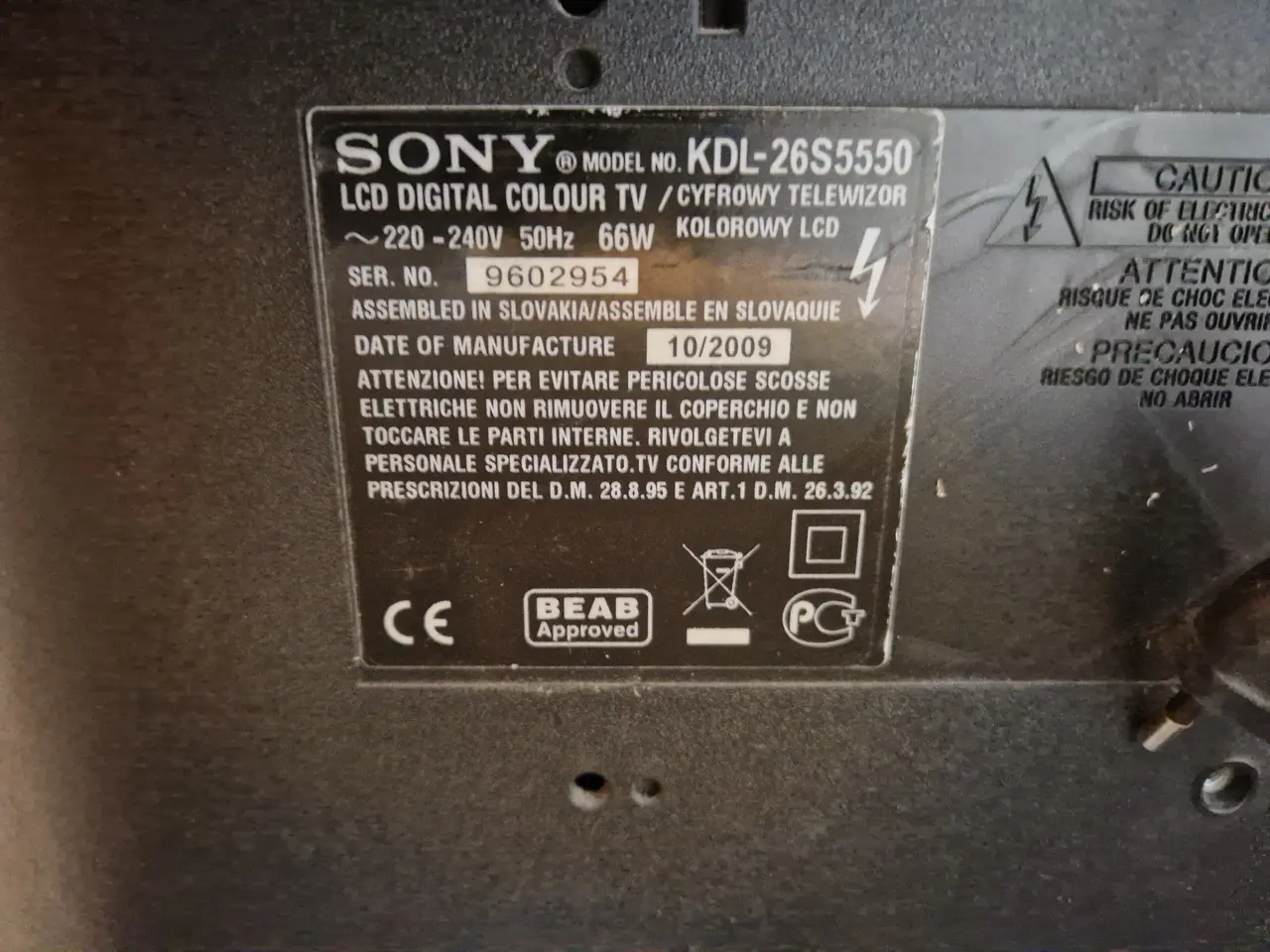 Billede 2 - Sony KDL-26S5550 LCD-tv 26" sort