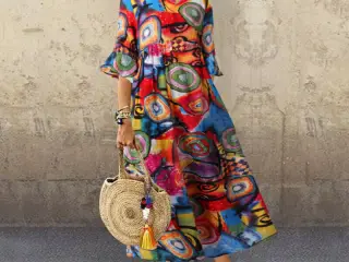 Kjole-Maxi-Flot print i størr: Medium owersized
