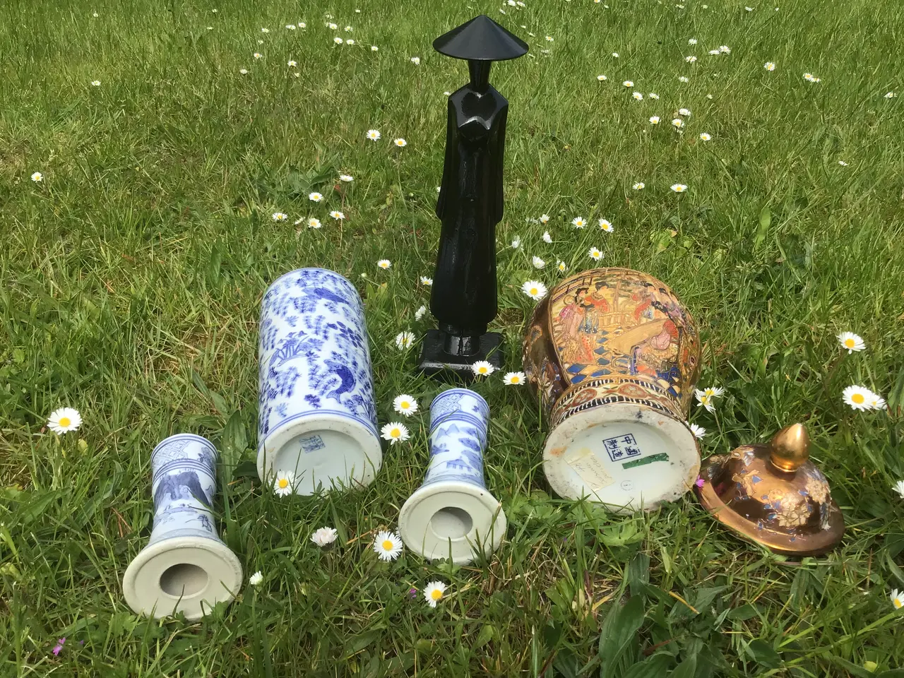Billede 2 - Satsuma vase. Blå vase med 2 lysestager.