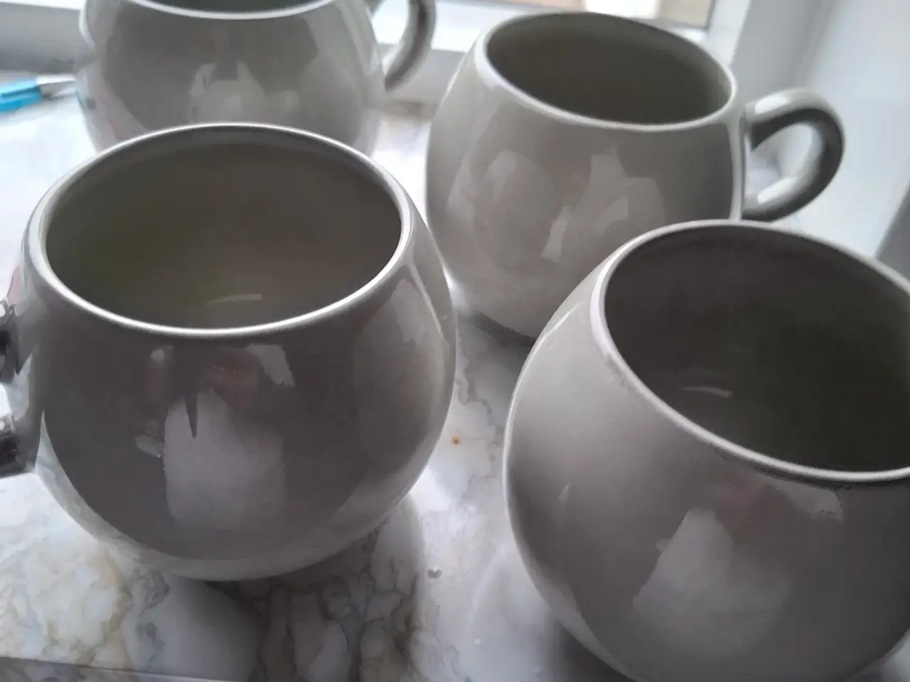 Billede 1 - 4 stk. store, runde "Big Belly" kaffekrus. Sælges.