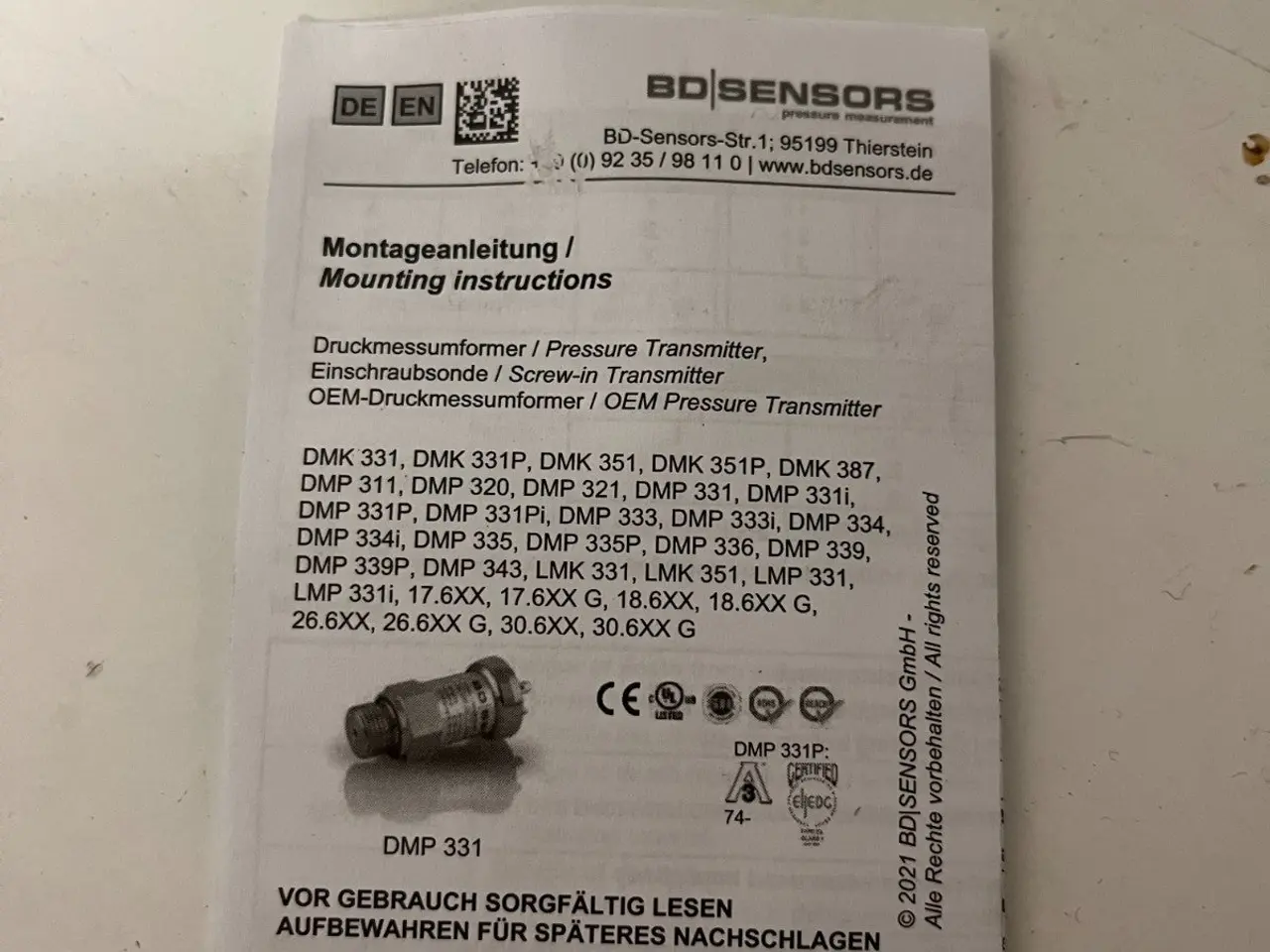 Billede 3 - BD Sensors DMK 331 Pressure Transmitter 1...0 Bar