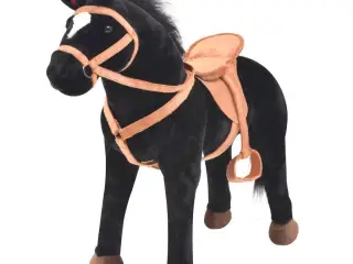 Stående tøjdyr hest plysstof sort