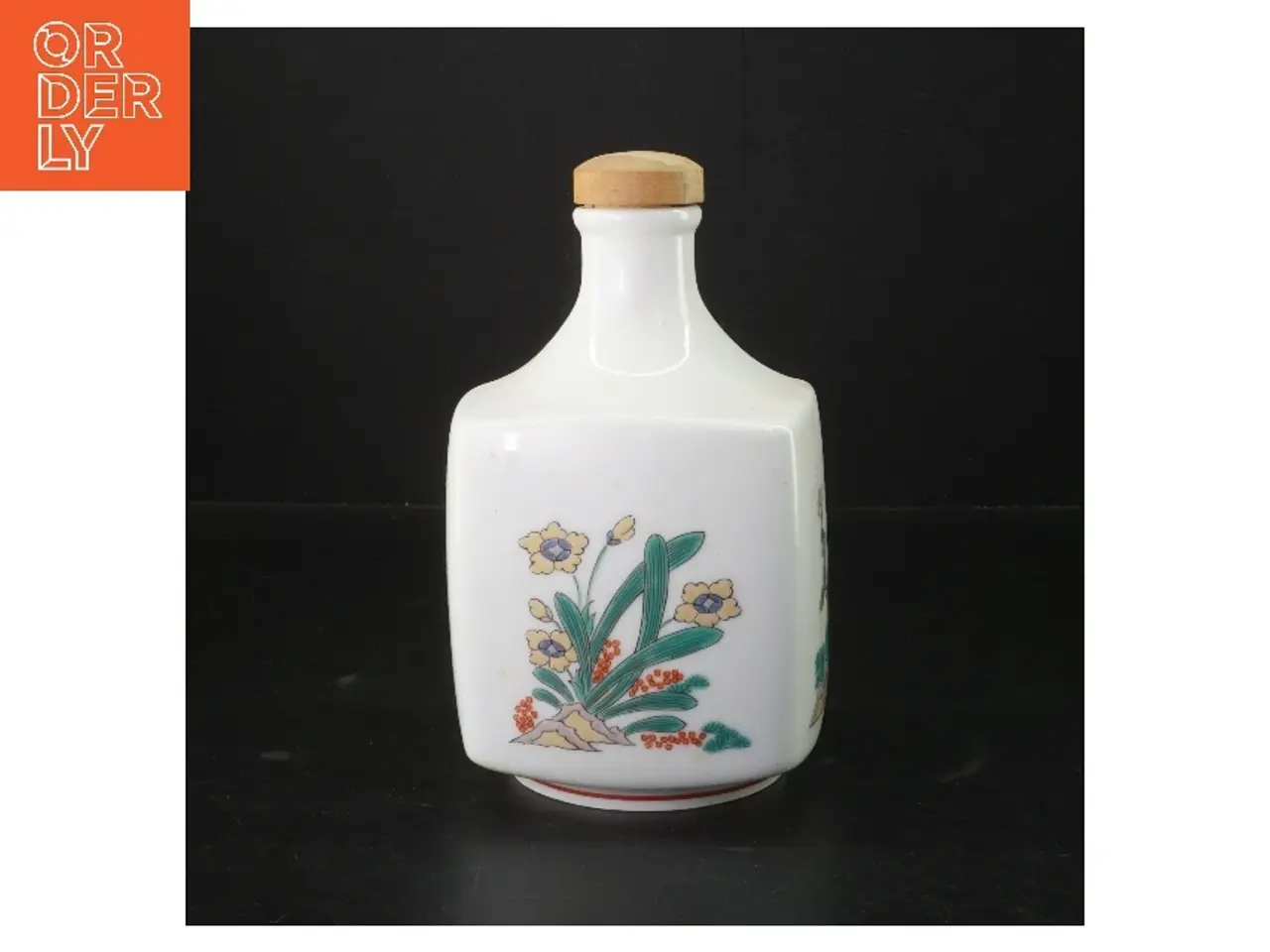 Billede 2 - Porcelænsflaske med korklåg og blomstermotiv (str. 20 cm)