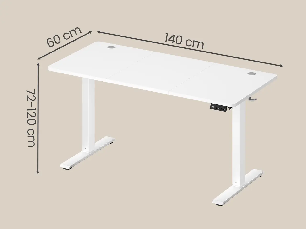 Billede 3 - Hæve-sænkebord 140 x 60 cm - Cloud White LSD314WZ03