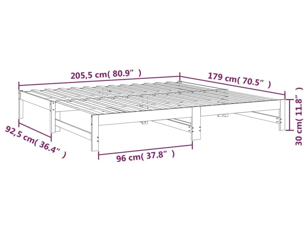 Billede 12 - Daybed med udtræk 2x(90x200) cm massivt fyrretræ