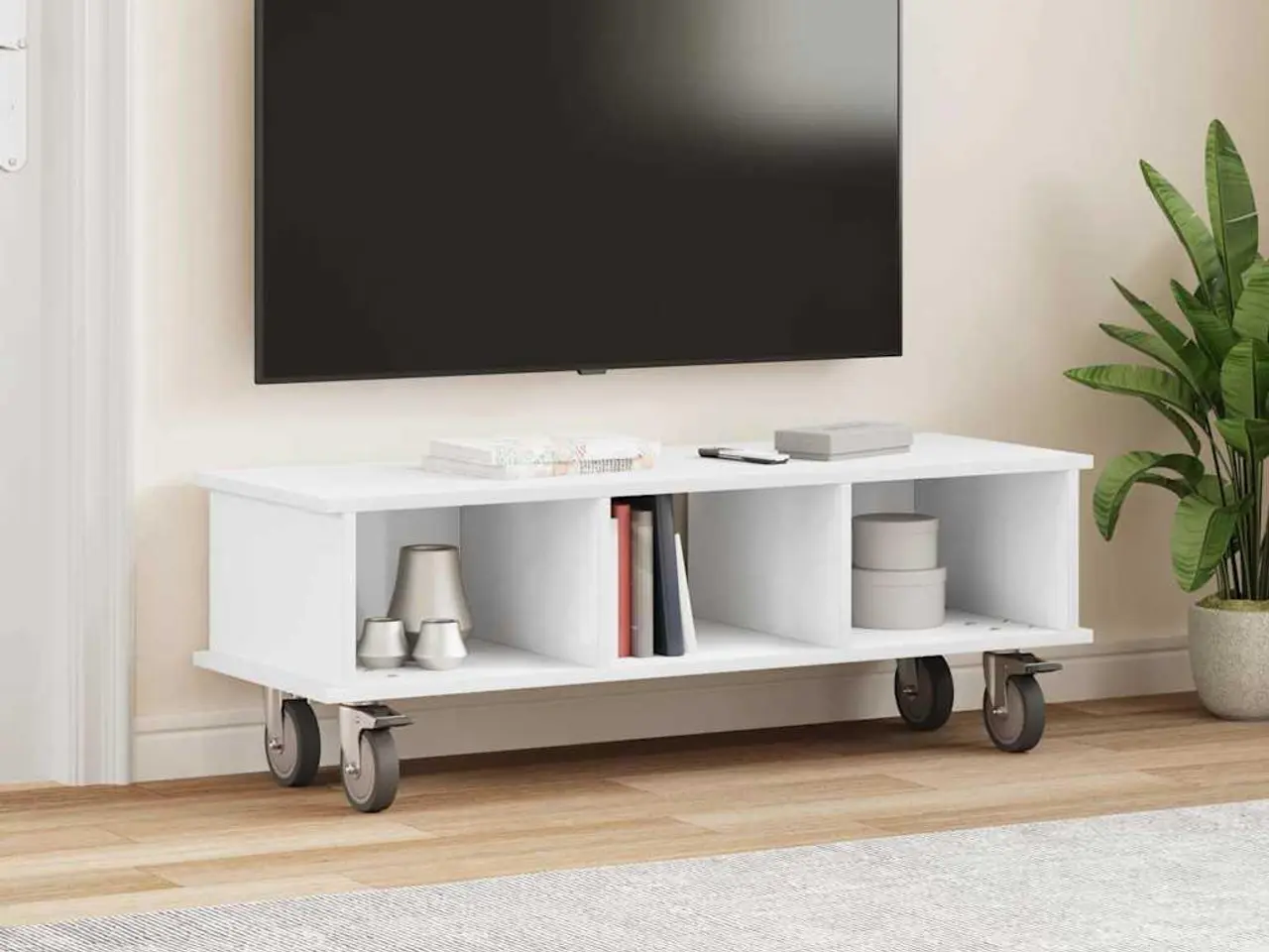 Billede 4 - TV-bord på hjul - hvid 100 × 35 × 35 cm i konstrueret træ