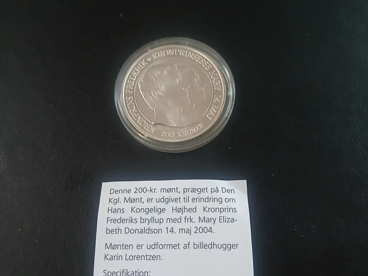 Billede 2 - 200 kr sølvmønt fra kronprins Frederiks og Marys 