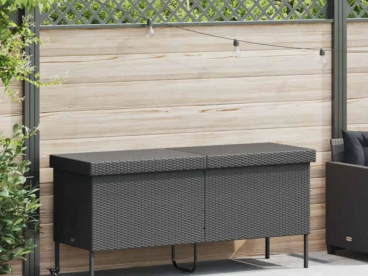 Billede 2 - Opbevaringsboks med hjul i polyrattan - 160 × 55 × 75 cm, sort