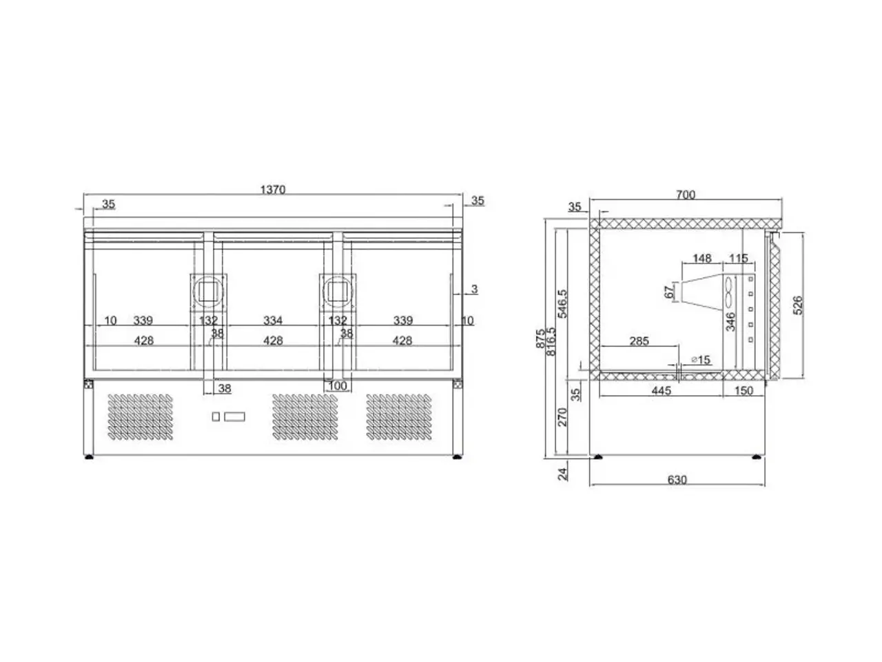 Billede 4 - Kølebord mini med 3 døre – B1365 x D700 x H875 mm